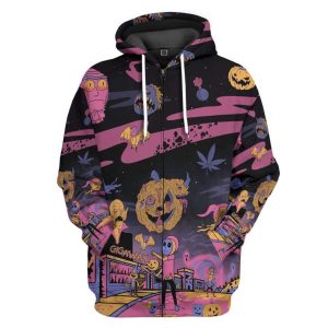 Pumpkin Gearhuman Rick And Morty Halloween All Over Printed 3D Shirt - 3D Zip Hoodie - Purple