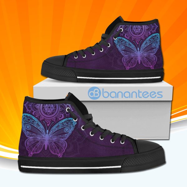 Purple Butterfly High Top Canvas Shoes Sneakers For Men And Women Product Photo