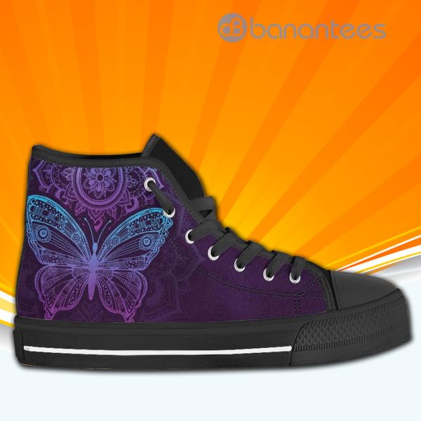 Purple Butterfly High Top Canvas Shoes Sneakers For Men And Women Product Photo