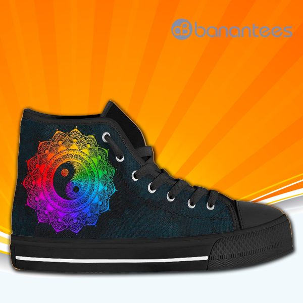 Rainbow Yin Yang Mandala Zen High Top Canvas Shoes Sneakers For Men And Women Product Photo