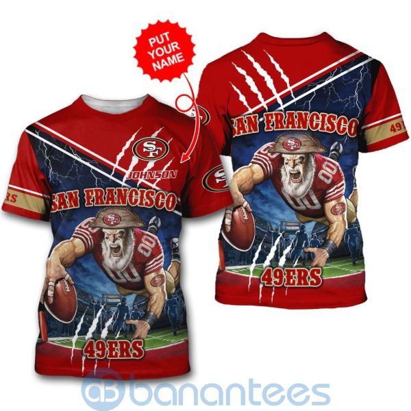 San Francisco 49ers Mascot Catching Ball Custom Name 3D All Over Printed Shirt Product Photo