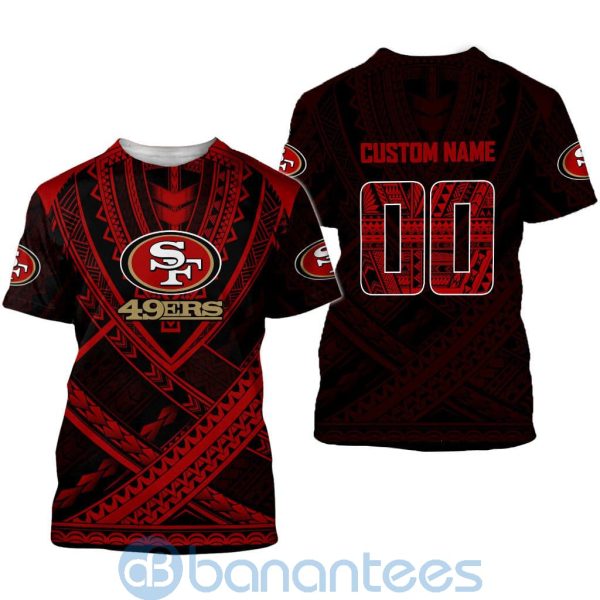 San Francisco 49ers NFL Team Logo Polynesian Pattern Custom Name Number 3D All Over Printed Shirt Product Photo
