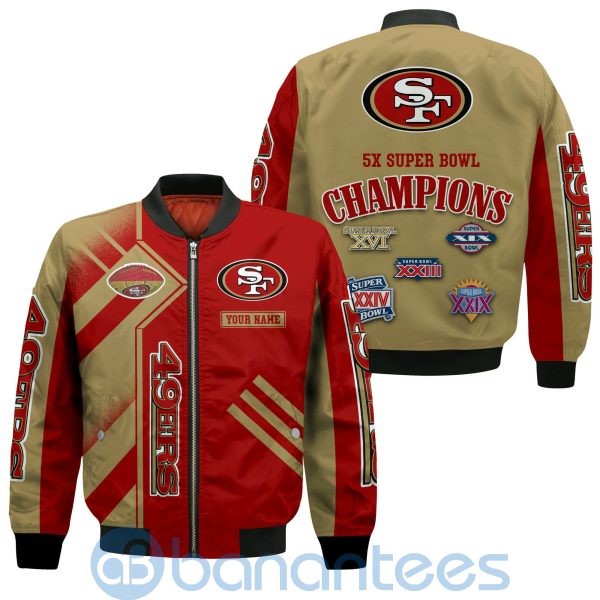 San Francisco 49ers Super Bowl Champions Custom Name Number Bomber Jacket Product Photo