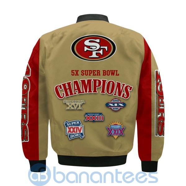 San Francisco 49ers Super Bowl Champions Custom Name Number Bomber Jacket Product Photo