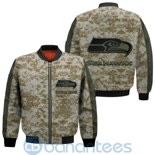Seattle Seahawks American Football Team Logo Camouflage Custom Name Bomber Jacket Product Photo