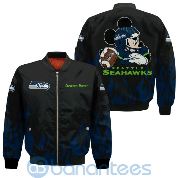 Seattle Seahawks Football Team Logo Disney Mickey Custom Name Bomber Jacket Product Photo
