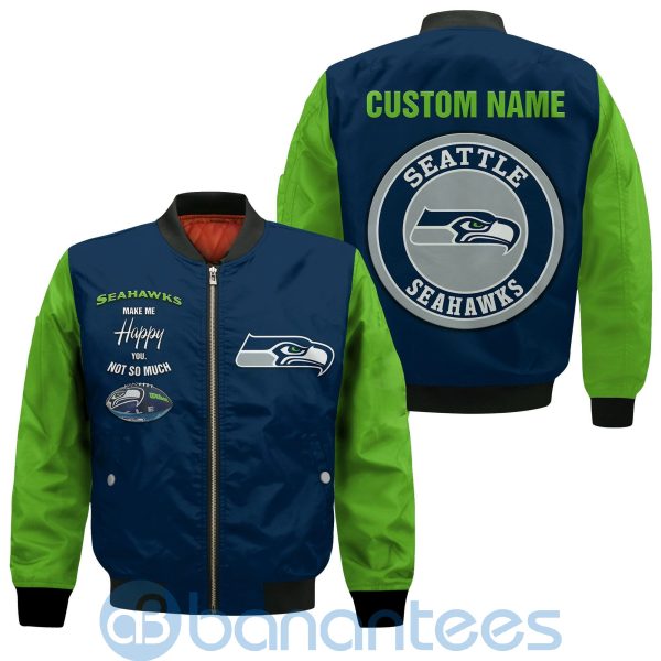 Seattle Seahawks Make Me Happy American Football Team Logo Custom Name Bomber Jacket Product Photo