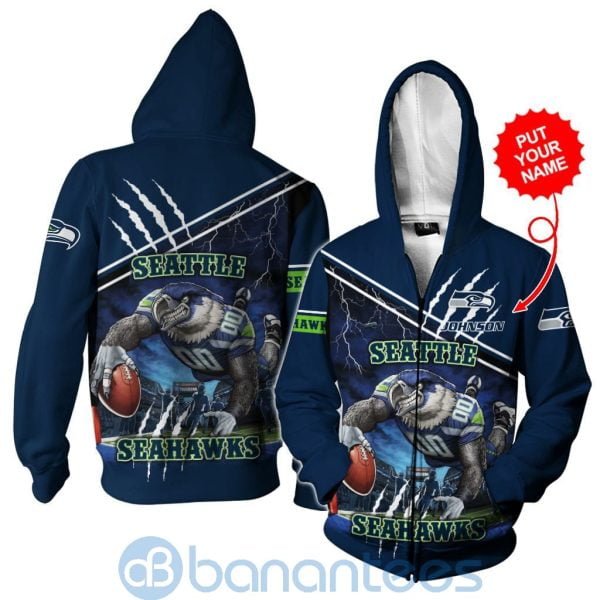 Seattle Seahawks Mascot Catching Ball Custom Name 3D All Over Printed Shirt Product Photo