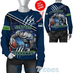 Seattle Seahawks Mascot Catching Ball Custom Name 3D All Over Printed Shirt Product Photo