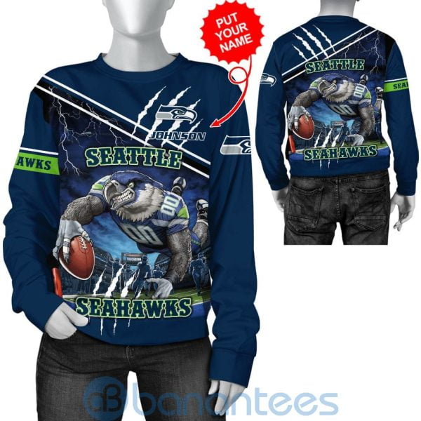 Seattle Seahawks Mascot Catching Ball Custom Name 3D All Over Printed Shirt Product Photo