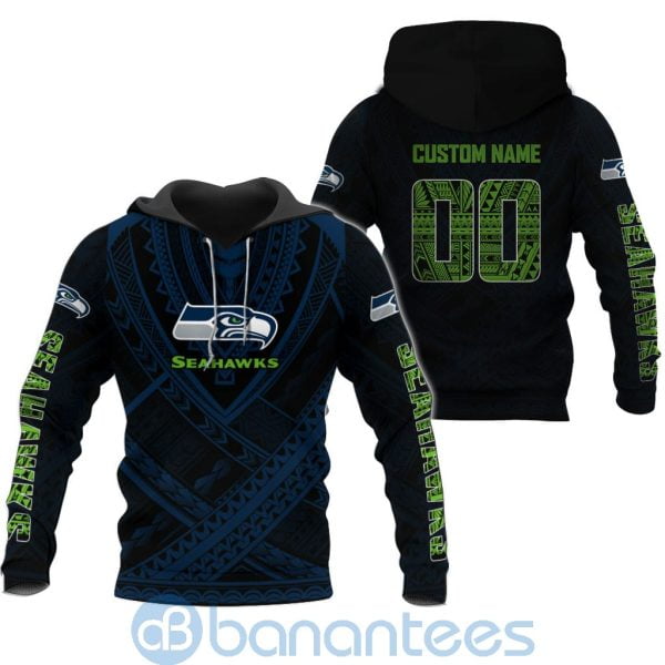 Seattle Seahawks NFL Team Logo Polynesian Pattern Custom Name Number 3D All Over Printed Shirt Product Photo