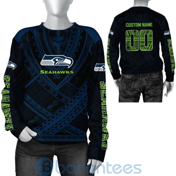 Seattle Seahawks NFL Team Logo Polynesian Pattern Custom Name Number 3D All Over Printed Shirt Product Photo