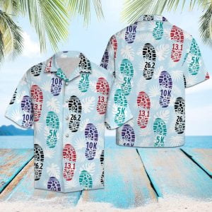 Shoes Print Marathon Aloha Happy Summer Hawaiian Shirt - Short-Sleeve Hawaiian Shirt - Light Blue