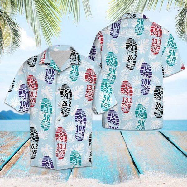 Shoes Print Marathon Aloha Happy Summer Hawaiian Shirt - Short-Sleeve Hawaiian Shirt - Light Blue