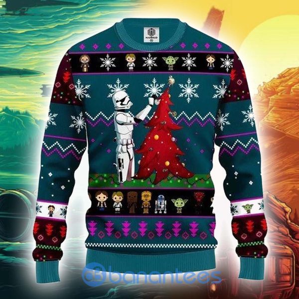 Star Wars And Christmas Tree Knitted Ugly Christmas Sweater Product Photo