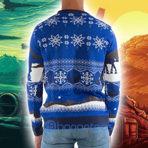 Star Wars Happy Holiday Blue Knitted Pattern Ugly Christmas Sweater Product Photo