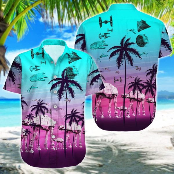 Star Wars Movie Lover Star Wars Light Blue Hawaiian Shirt - Short-Sleeve Hawaiian Shirt - Blue