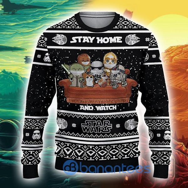Stay Home And Watch Star War Knitting Pattern Ugly Christmas Sweater Product Photo