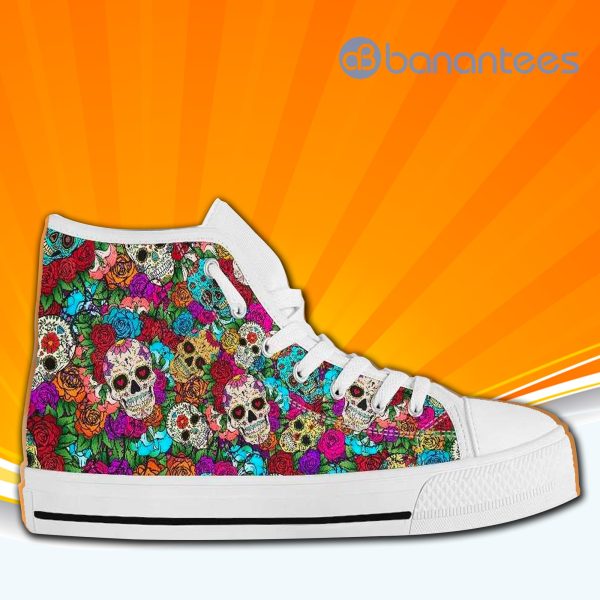 Sugar Skull And Flowers High Top Canvas Shoes Sneakers For Men And Women Product Photo