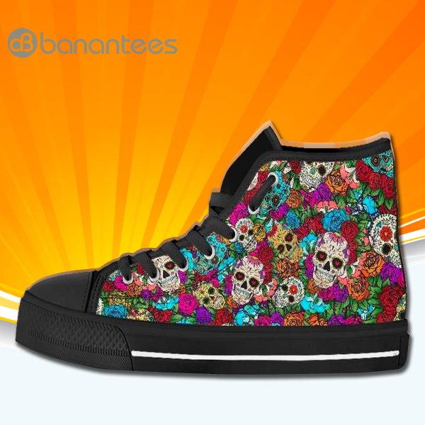 Sugar Skull And Flowers High Top Canvas Shoes Sneakers For Men And Women Product Photo