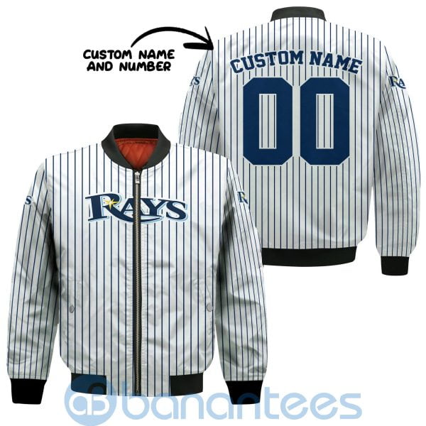 Tampa Bay Rays Stripes Custom Name Number Bomber Jacket Product Photo