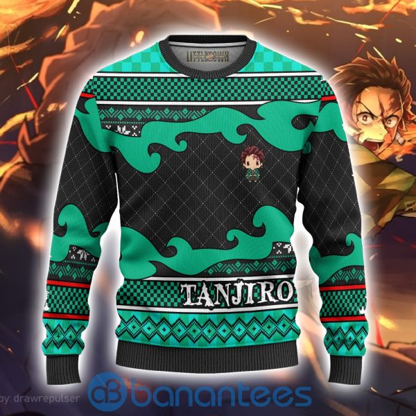 Tanjiro Kamado Anime Ugly Christmas Sweater Demon Slayer Chibi Full Printed Shirt Product Photo