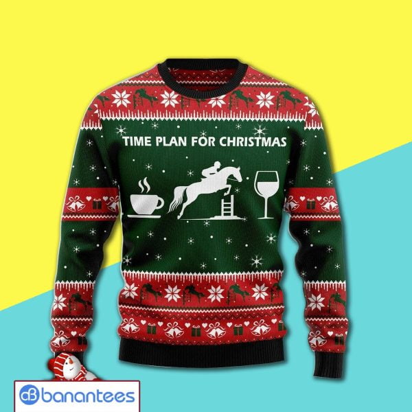 Time Plan For Christmas Show Jumping Horse Awesome Ugly Christmas Sweater 3D Shirt Product Photo