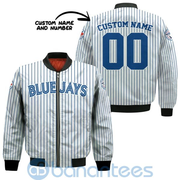 Toronto Blue Jays Stripes Custom Name Number Bomber Jacket Product Photo