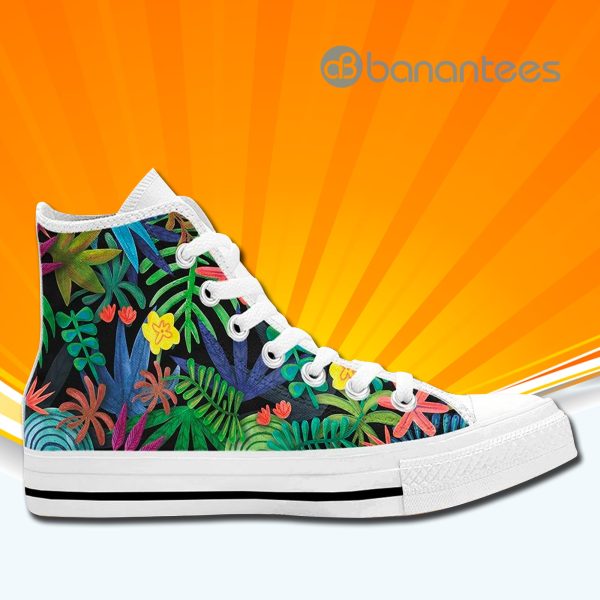 Tropical Palm Leaves High Top Canvas Shoes Sneakers For Men And Women Product Photo