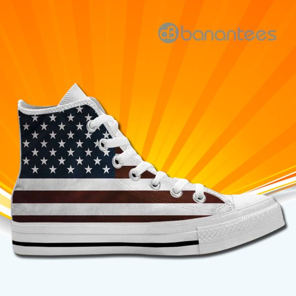 Vintage American Usa Flag High Top Canvas Shoes Sneakers For Men And Women Product Photo