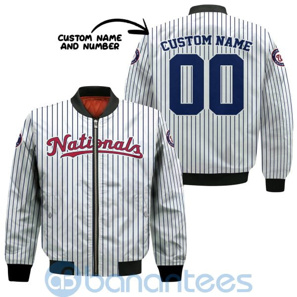 Washington Nationals Stripes Custom Name Number Bomber Jacket Product Photo