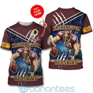 Washington Redskins Mascot Catching Ball Custom Name 3D All Over Printed Shirt Product Photo
