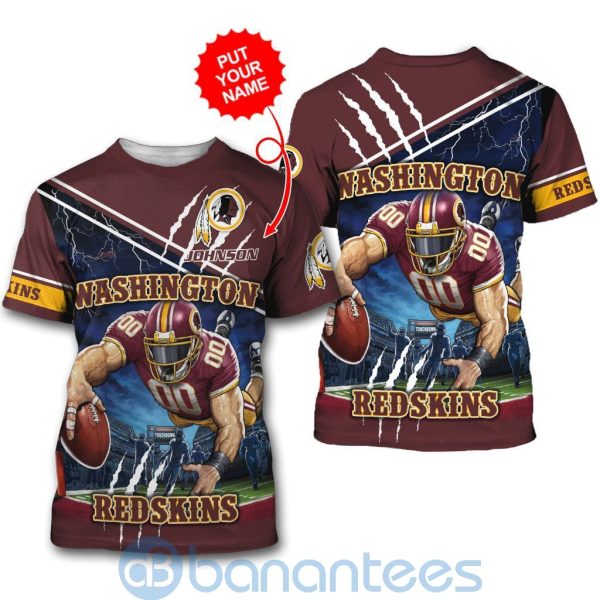 Washington Redskins Mascot Catching Ball Custom Name 3D All Over Printed Shirt Product Photo
