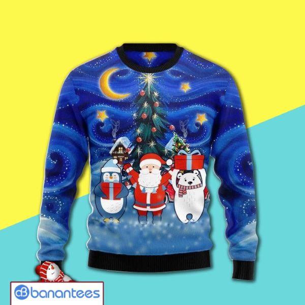 Winter Clothes Christmas Card Polar Bear Santa Penguin Awesome Christmas Ugly Christmas Sweater Product Photo