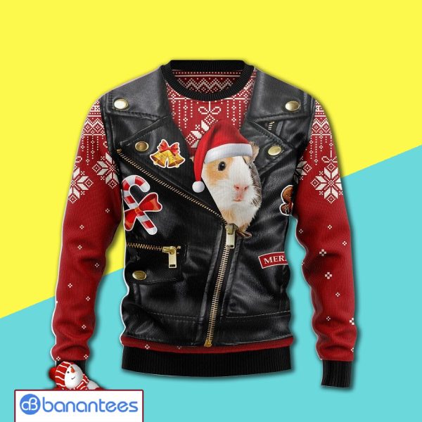 Winter Clothes Guinea Pig Cute Face Awesome Christmas Ugly Christmas Sweater Product Photo