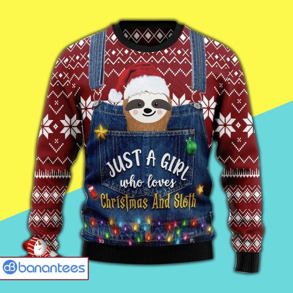 Winter Clothes Just A Girl Who Loves Christmas And Sloth Awesome Christmas Ugly Christmas Sweater Product Photo