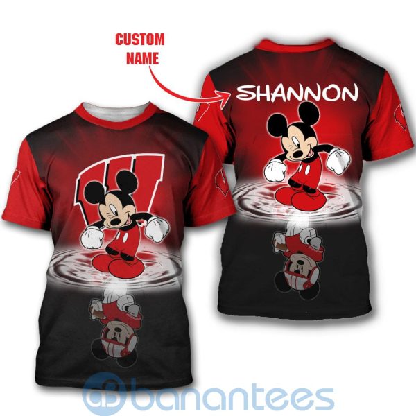 Wisconsin Badgers Disney Mickey Mouse In Water Custom Name 3D All Over Printed Shirt Product Photo