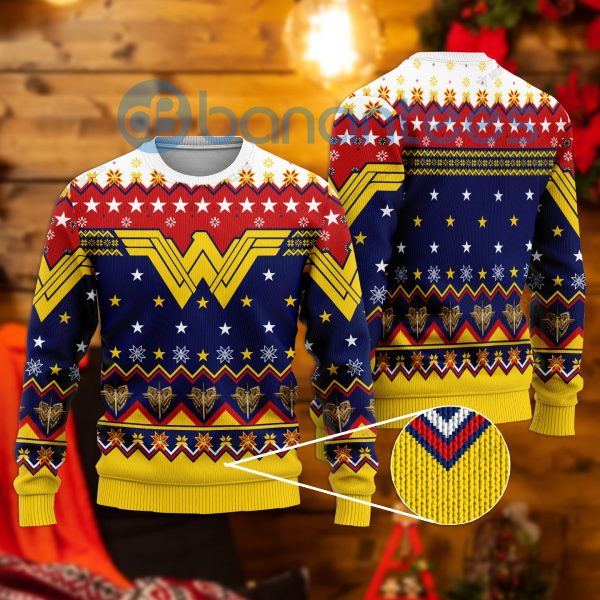 Wonder Woman Star Partten All Over Printed Ugly Christmas Sweater Product Photo