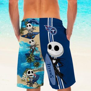Custom Name Tennessee Titans Jack Skellington Beach Shorts And Hawaiian Shirt Product Photo