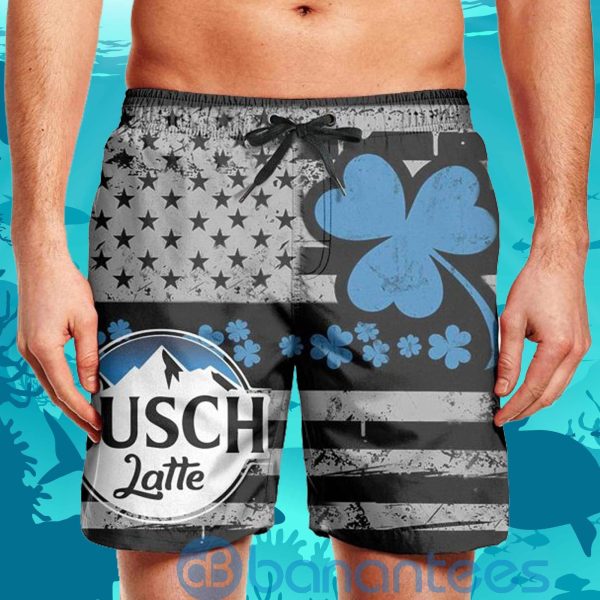Busch Latte Shamrock US Flag Swim Trunks Beach Shorts Beer Lovers Father Day Gift Product Photo