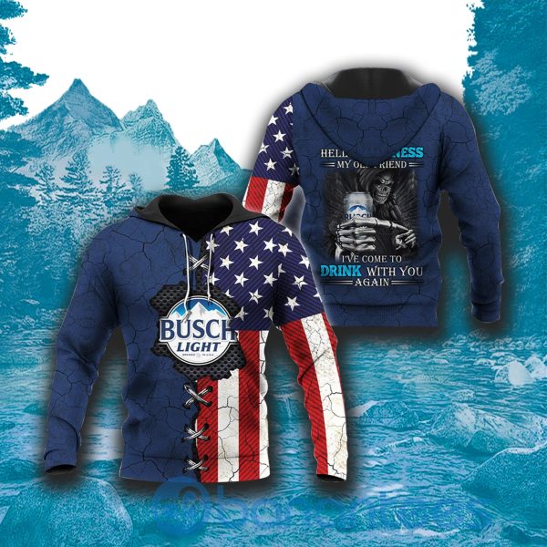 Busch Light Skull Hello Darkness My Old Friend Hoodie 3D Gift Father Day Product Photo