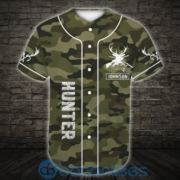 Custom Name Camo Deer And Fish Hunting Lovers Unisex Jersey Baseball Shirt Product Photo