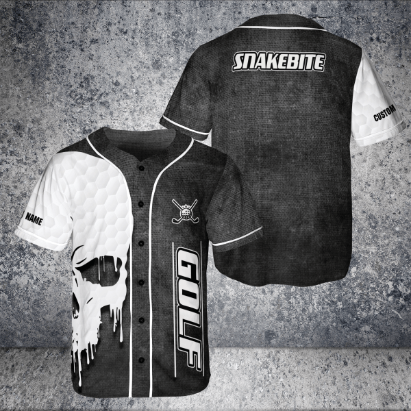 Custom Name Love Golf Skull Black White Snakebitte Jersey Baseball Shirtproduct photo 1