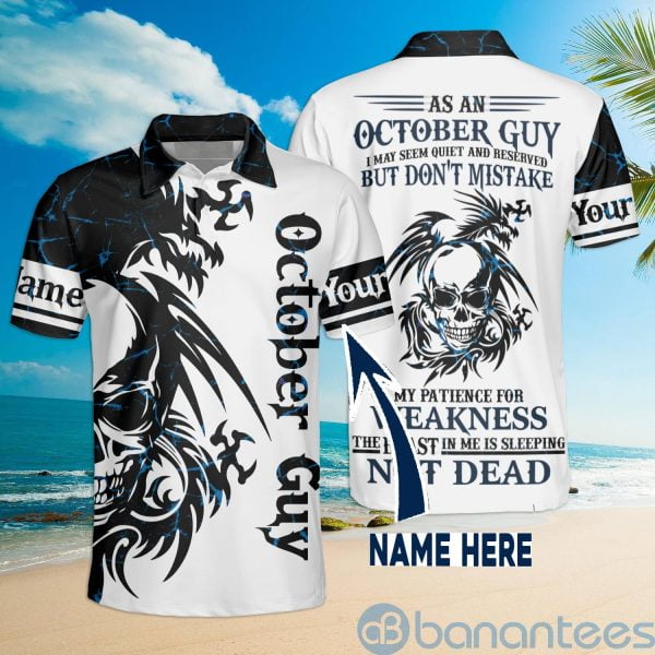 Custom Name Mens October Guy But Don't Mistaken Patience For Weakness Polo Shirt Product Photo