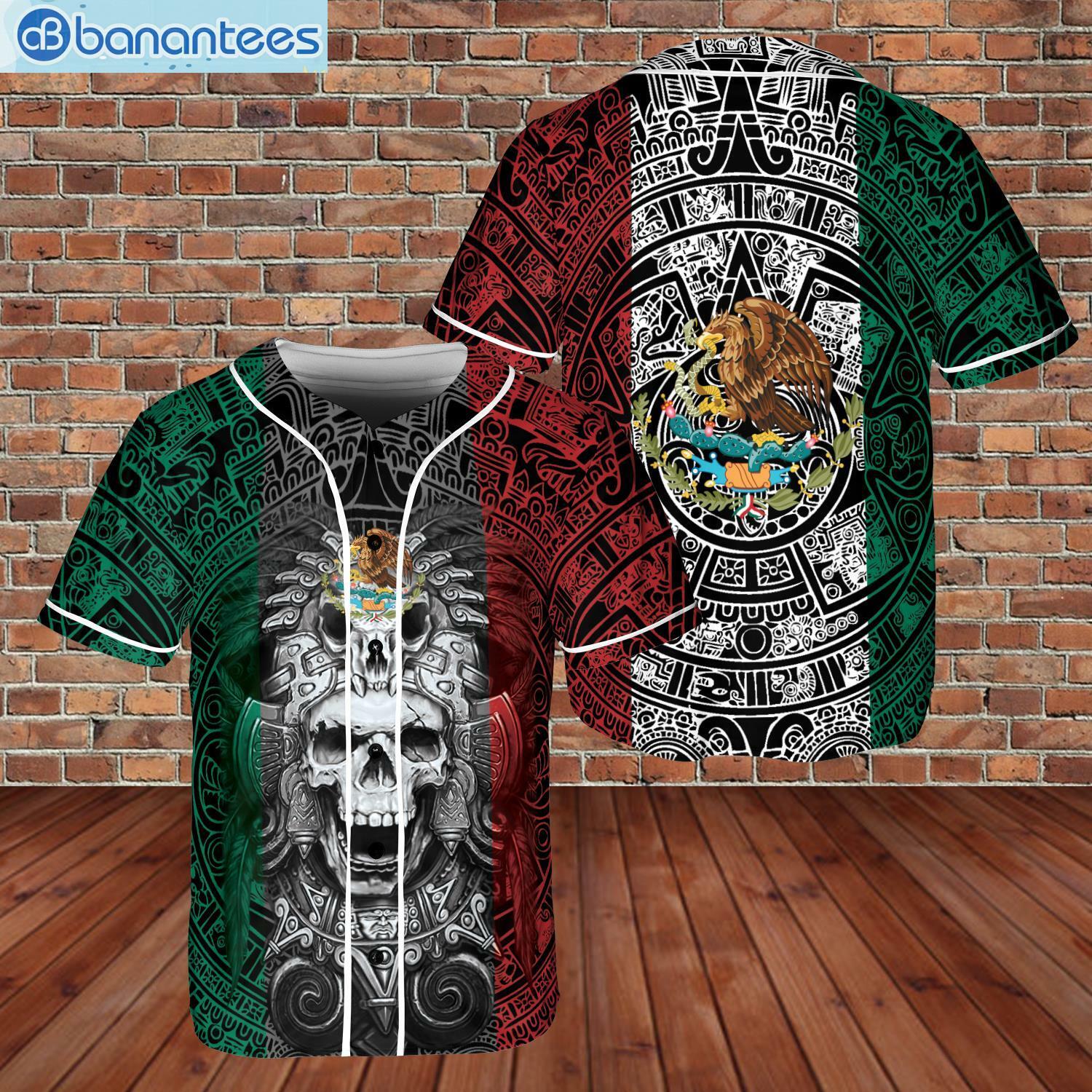 Custom Name Mexico Aztec Warrior Skull Flag Jersey Baseball Shirt Custom Name Mexico Aztec Warrior Skull Flag Jersey Baseball Shirtproduct photo 1
