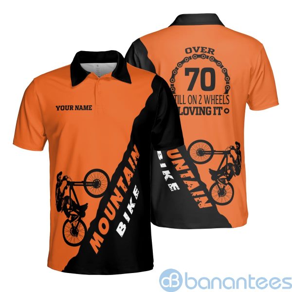 Custom Name Mountain Bike Over 70 Till On Wheel Love It Polo Shirt Product Photo