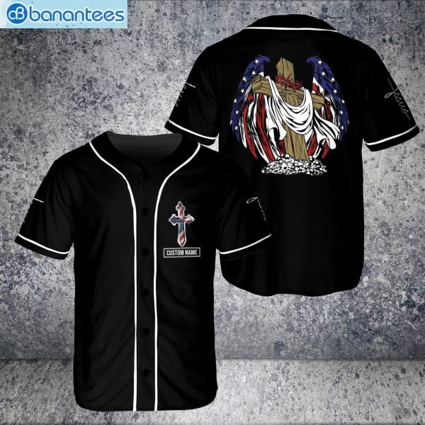Custom Name My Savior American Flag Jesus Christian Angel Wings Jersey Baseball Shirtproduct photo 1