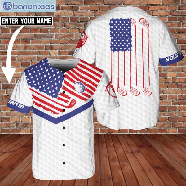 Custom Name Playing Golf United States US Flag Jersey Baseball Shirt Styleproduct photo 1