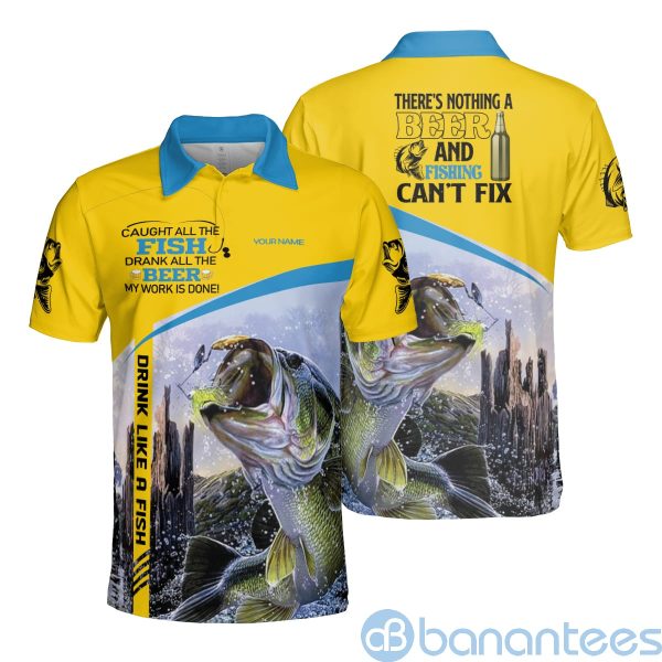 Custom Name There's Nothing A Beer And Fishing Can't Fix Polo Shirt Product Photo