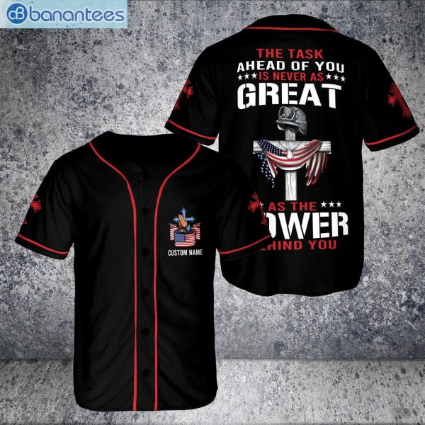 Custom Name US Veteran Jesus Hand And US Flag Cross Memorial Day Jersey Baseball Shirtproduct photo 1